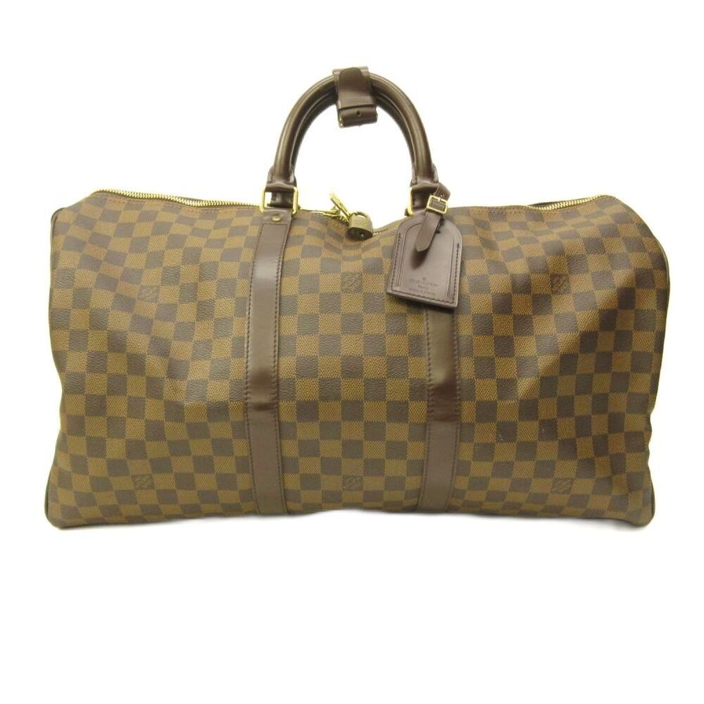 Louis Vuitton Keepall Damier Boston Bag Handbag All over Double Zip Brown